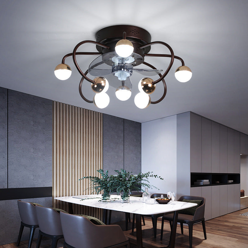Nordic Creative Cage LED Semi-Flush Mount Ceiling Fan Light