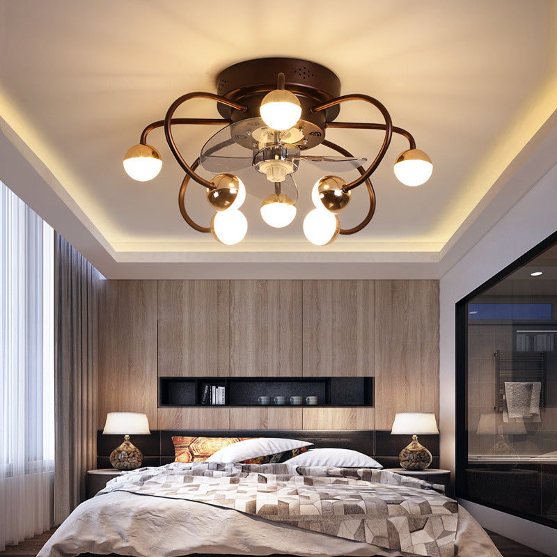 Nordic Creative Cage LED Semi-Flush Mount Ceiling Fan Light