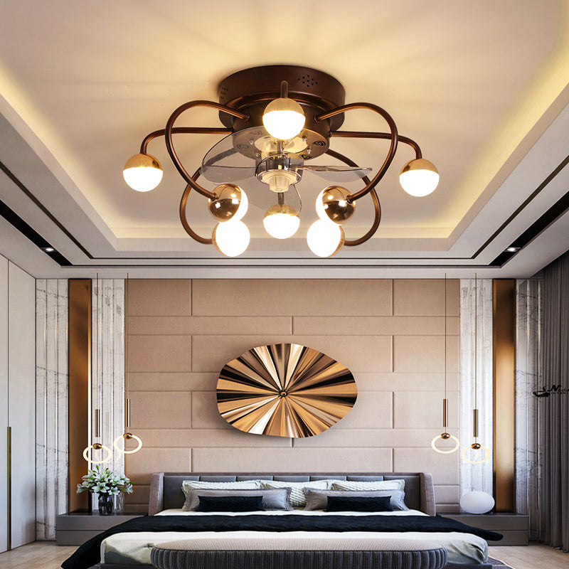 Nordic Creative Cage LED Semi-Flush Mount Ceiling Fan Light