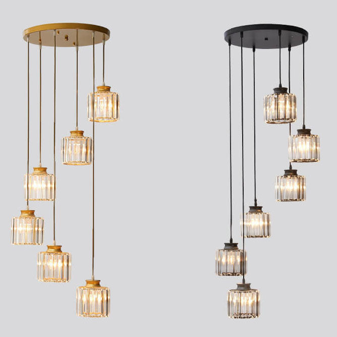 Modern Prismatic Crystal 6-Light Stairway Chandelier - Elegant Lighting for Stairs, Contemporary Design, Luxurious Home Decor, Crystal Fixtures, Stylish Illumination