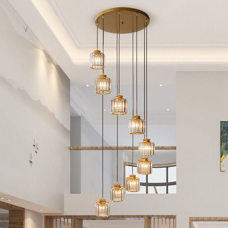 Modern Prismatic Crystal 6-Light Stairway Chandelier - Elegant Lighting for Stairs, Contemporary Design, Luxurious Home Decor, Crystal Fixtures, Stylish Illumination