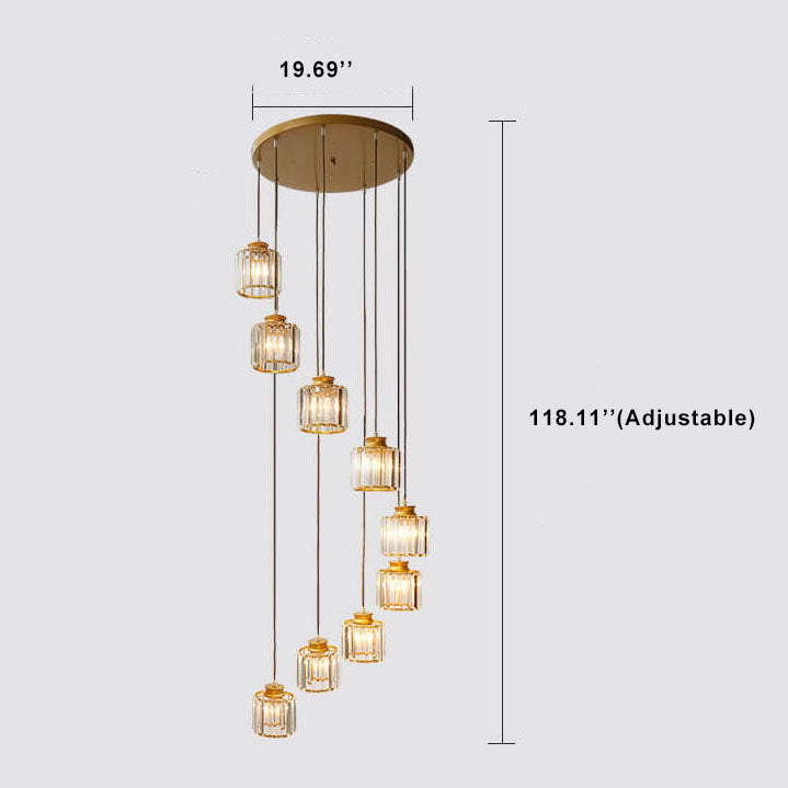 Modern Prismatic Crystal Cylinder 6-Light Stairway Chandelier