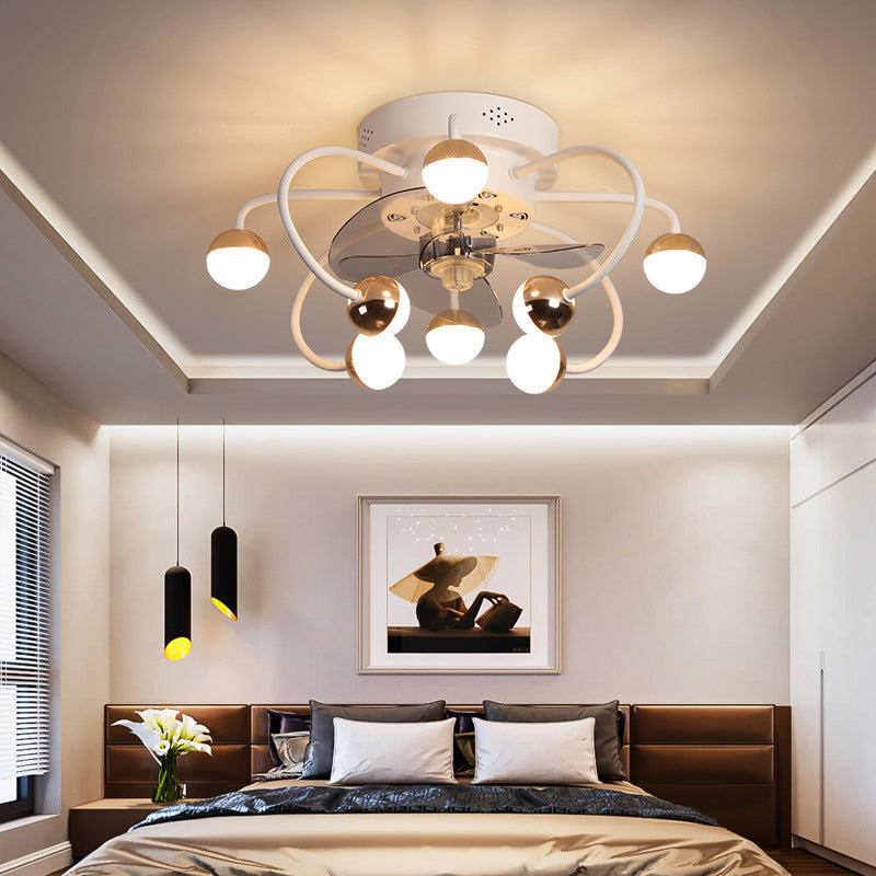 Nordic Creative Cage LED Semi-Flush Mount Ceiling Fan Light