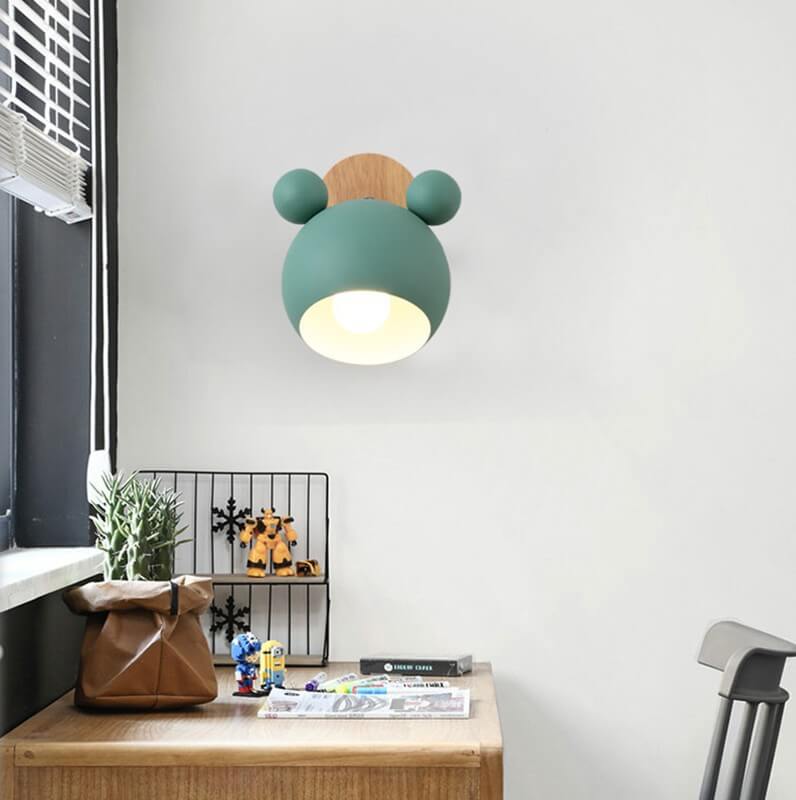 Nordic Macaron Cartoon Bear Shape Wall Sconce, 1-Light LED Decor Lamp, Cute Bear Night Light, Childrens Room Lighting, Nursery Wall Lamp, Playful Animal Design, Modern Kids Room Decor, Baby Room Wall Light, Unique Character Wall Fixture, Whimsical Bear Sc