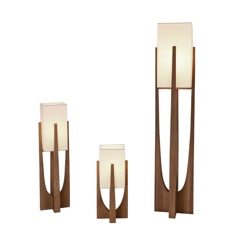 Modern Minimalist Copper Fabric Ash Wood Floor Lamp - 1-Light for Living Room & Bedroom