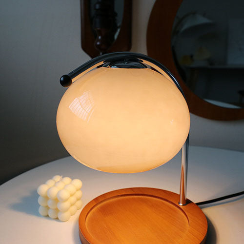 Contemporary Retro Glass Dome Table Lamp - Solid Wood & Metal Base, 1-Light Melting Wax Design