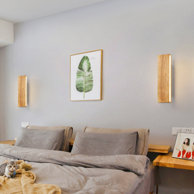 Solid Wood Strip LED Wall Sconce Lamp - Modern Wood Lighting, Eco-Friendly Design, Adjustable Brightness, Interior Wall Light, Minimalist Home Decor
