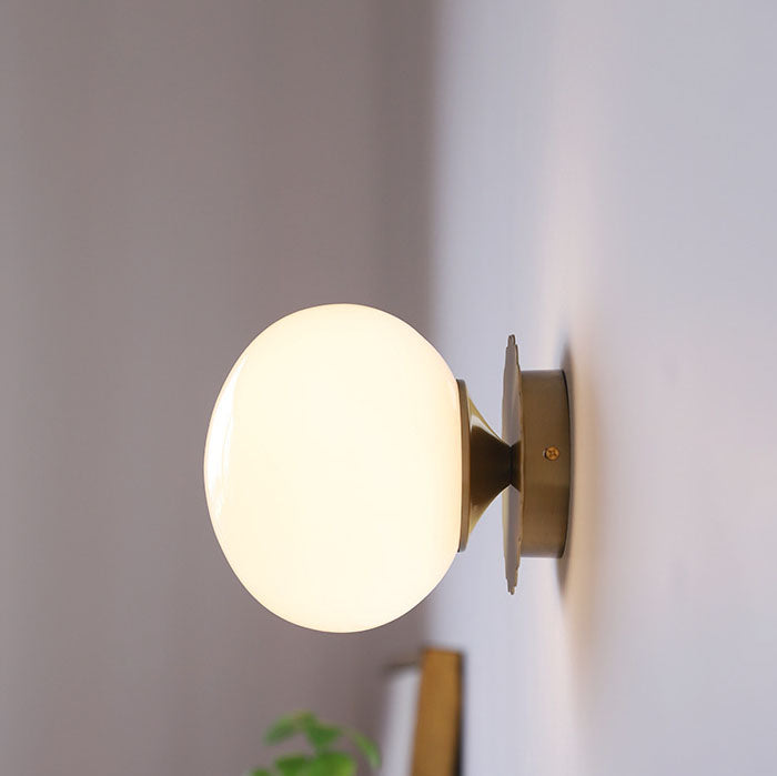 Modern Vintage Iron Glass Round Wall Sconce Lamp - 1-Light Minimalist Design