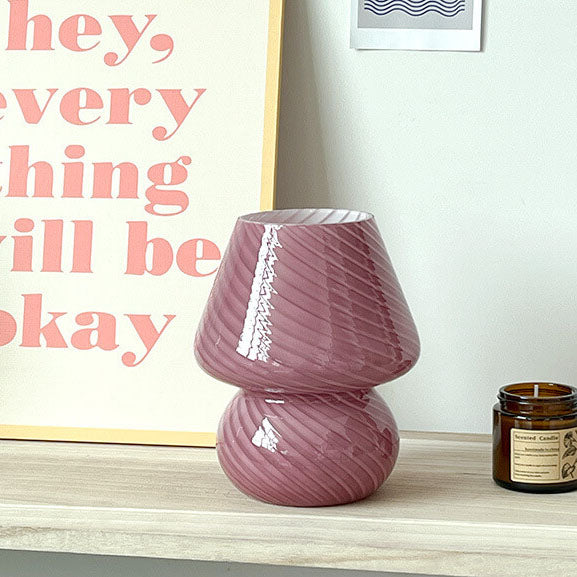 Modern Minimalist Striped Mushroom Glass 1-Light Table Lamp, Contemporary Home Decor Lamp, Stylish Nightstand Lighting, Unique Accent Light, Vintage Inspired Room Design, Eco-Friendly Design, Adjustable Brightness Table Light, Chic Office or Bedroom Illum