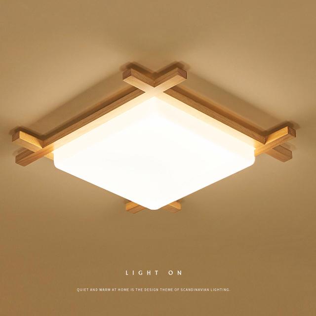 Traditional Japanese Tatami LED Flush Mount Ceiling Light - Square Acrylic Design for Bedroom