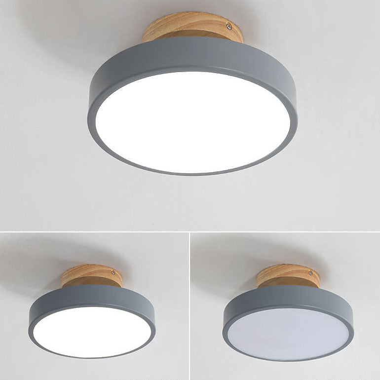 Nordic Wood Round Acrylic LED Semi-Flush Mount Ceiling Light