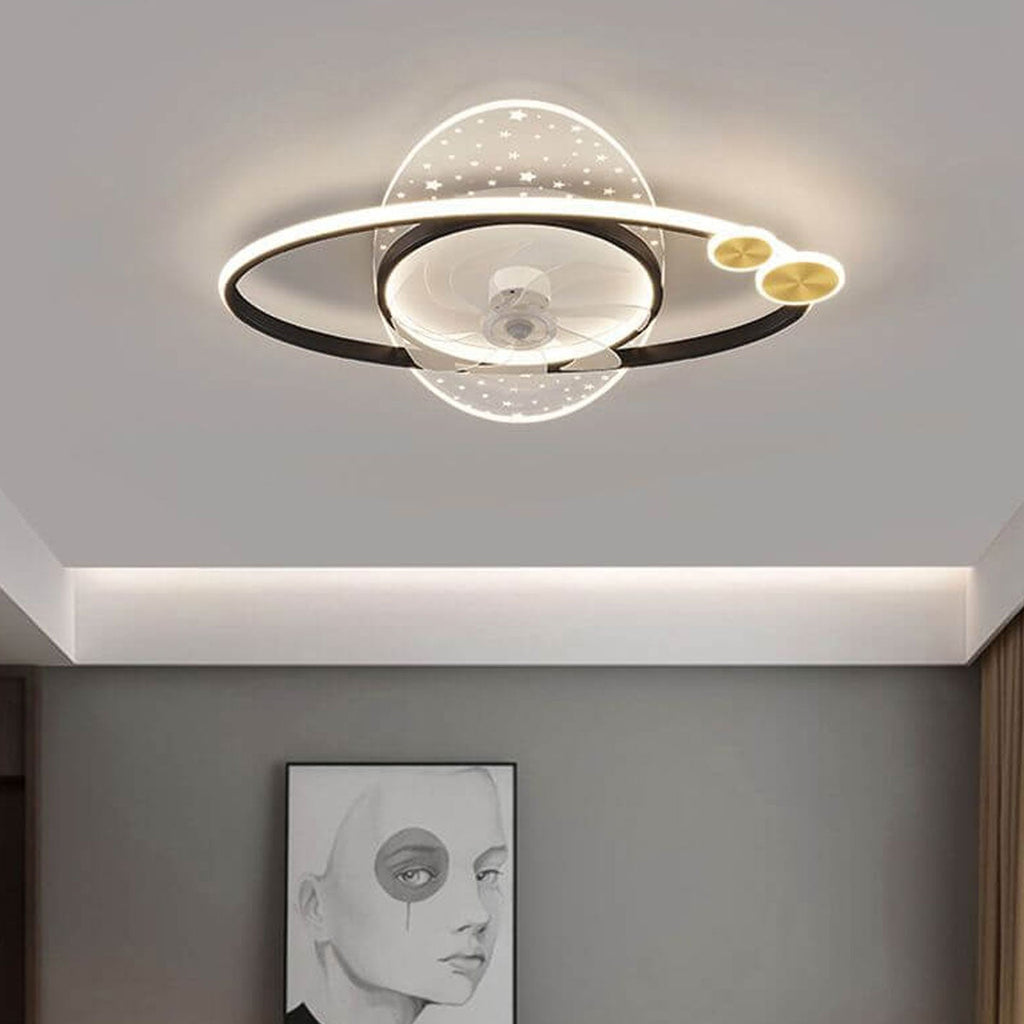 Modern LED Flush Mount Ceiling Fan Light - Creative Planet Star Effect Design, Energy Efficient, Stylish Home Lighting