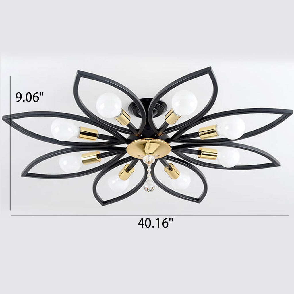 Nordic Luxury Wrought Iron Crystal Flush Mount Ceiling Light - 6/8 Light Design