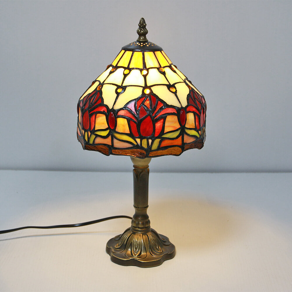 Vintage Tiffany Animal Flower Stained Glass Dome 1-Light Table Lamp