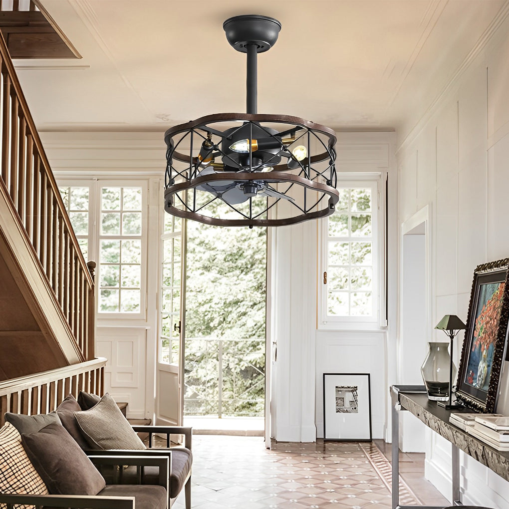Retro Bladeless Ceiling Fan with Remote - Three Step Dimming LED Mute Design