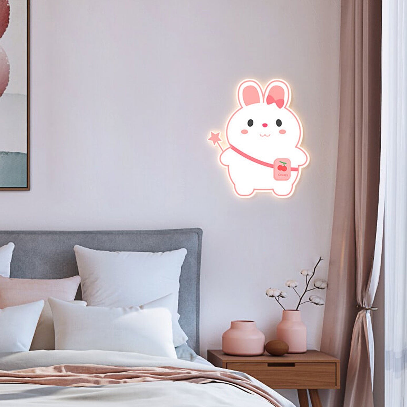 Creative Cartoon Rabbit Unicorn Kids LED Wall Sconce Lamp Night Light for Nursery Bedroom Home Decor Cute Animal Design Battery Operated Soft Glow Accent Light for Children's Room Playroom Wall Decor Gifts for Kids
