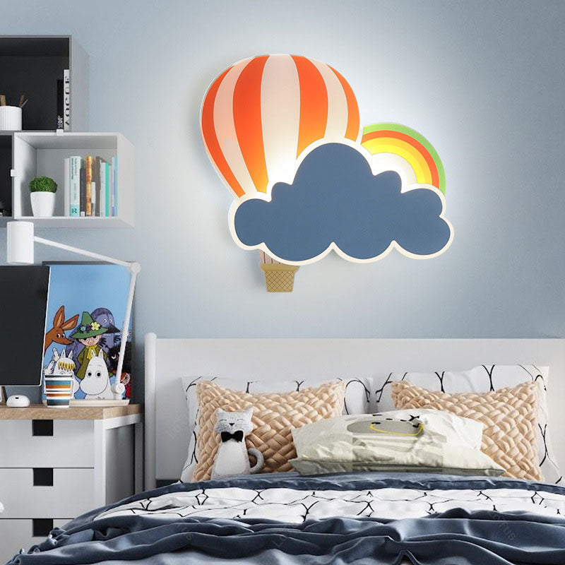 Contemporary Hot Air Balloon Clouds LED Wall Sconce Lamp for Kids Bedroom, Modern Iron Acrylic Wall Light, Cute Nursery Decor, Unique Children's Room Lighting, Cloud and Balloon Design Wall Lamp, Decorative Kids Room Lighting Fixture, Playful Bedroom Wall