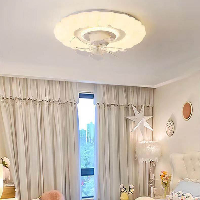 Modern Minimalist Round LED Flush Mount Ceiling Fan Light for Living Room