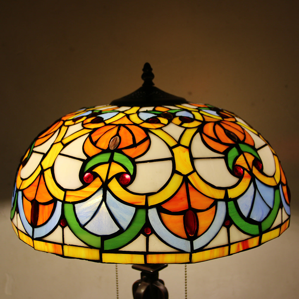 Tiffany Style Stained Glass 2-Light Cone Pull Cord Table Lamp for Bedroom