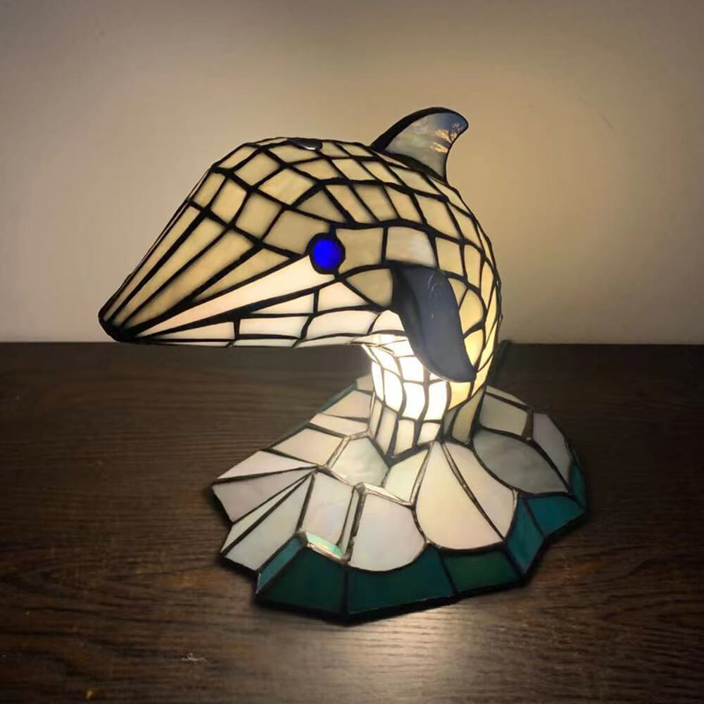 Tiffany Creative Animal Stained Glass 1-Light Decorative Table Lamp, Unique Art Nouveau Style, Vintage Tiffany Lamp, Handmade Stained Glass Lighting, Decorative Home Accent, Artistic Table Lamp for Living Room, Bedroom, Office, Kids Room, Gift Idea for An