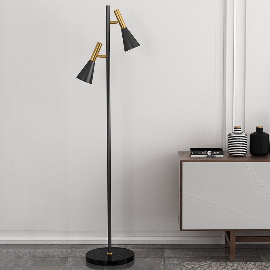Modern Minimalist Marble Iron Horn Shade Rotatable 2-Light Floor Lamp for Living Room & Bedroom