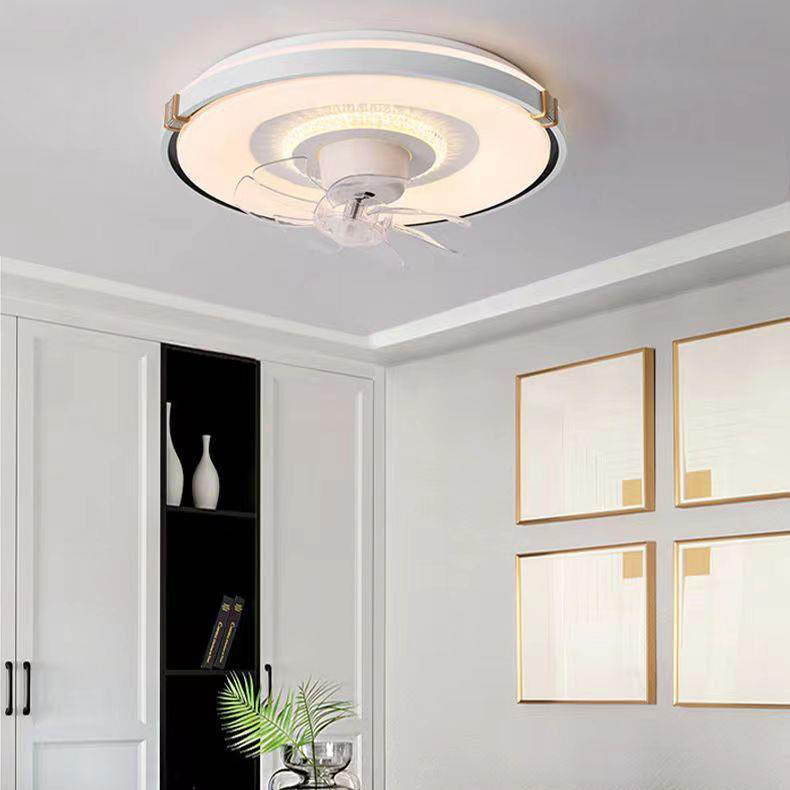 Modern Minimalist Round LED Flush Mount Ceiling Fan Light for Living Room