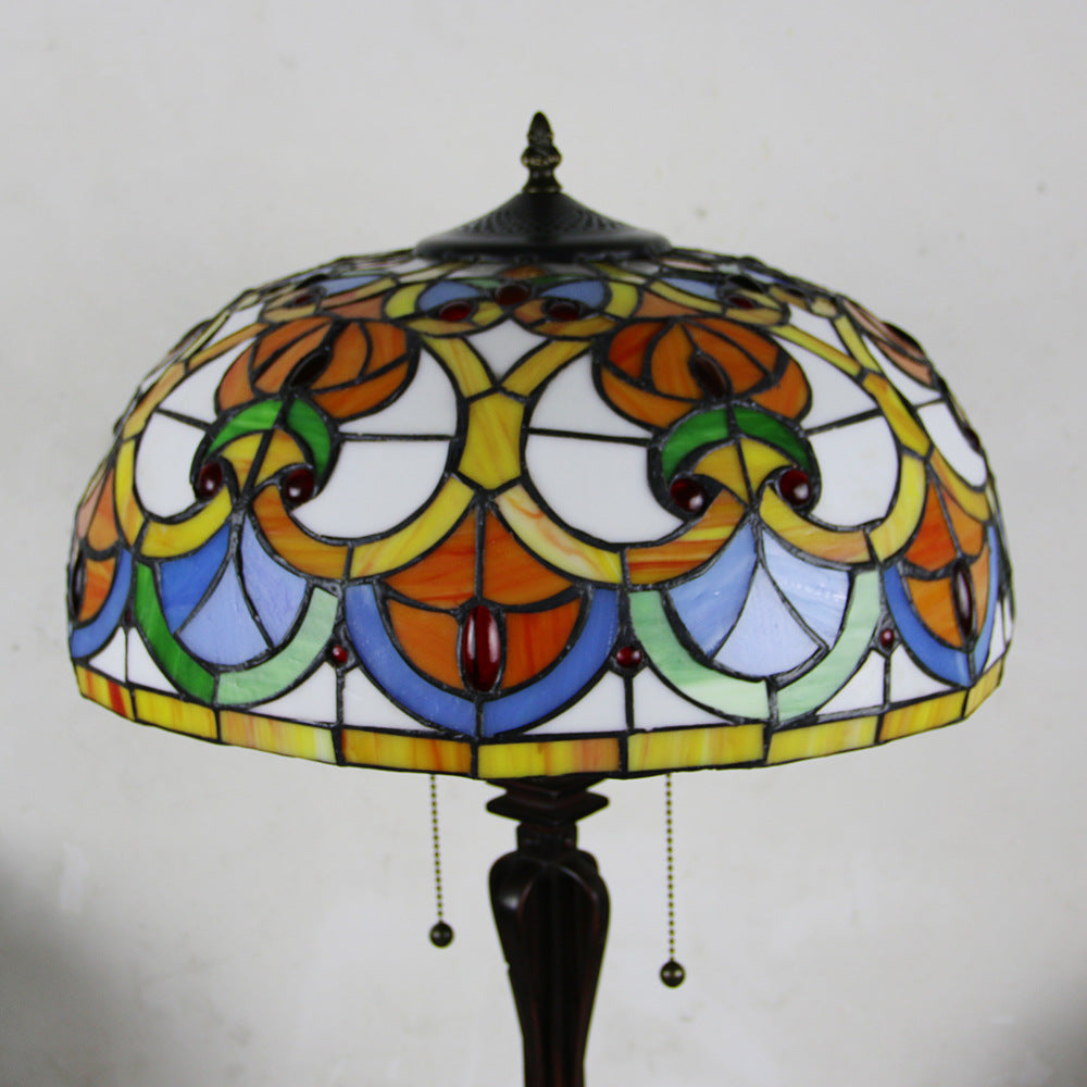 Tiffany Style Stained Glass 2-Light Cone Pull Cord Table Lamp for Bedroom