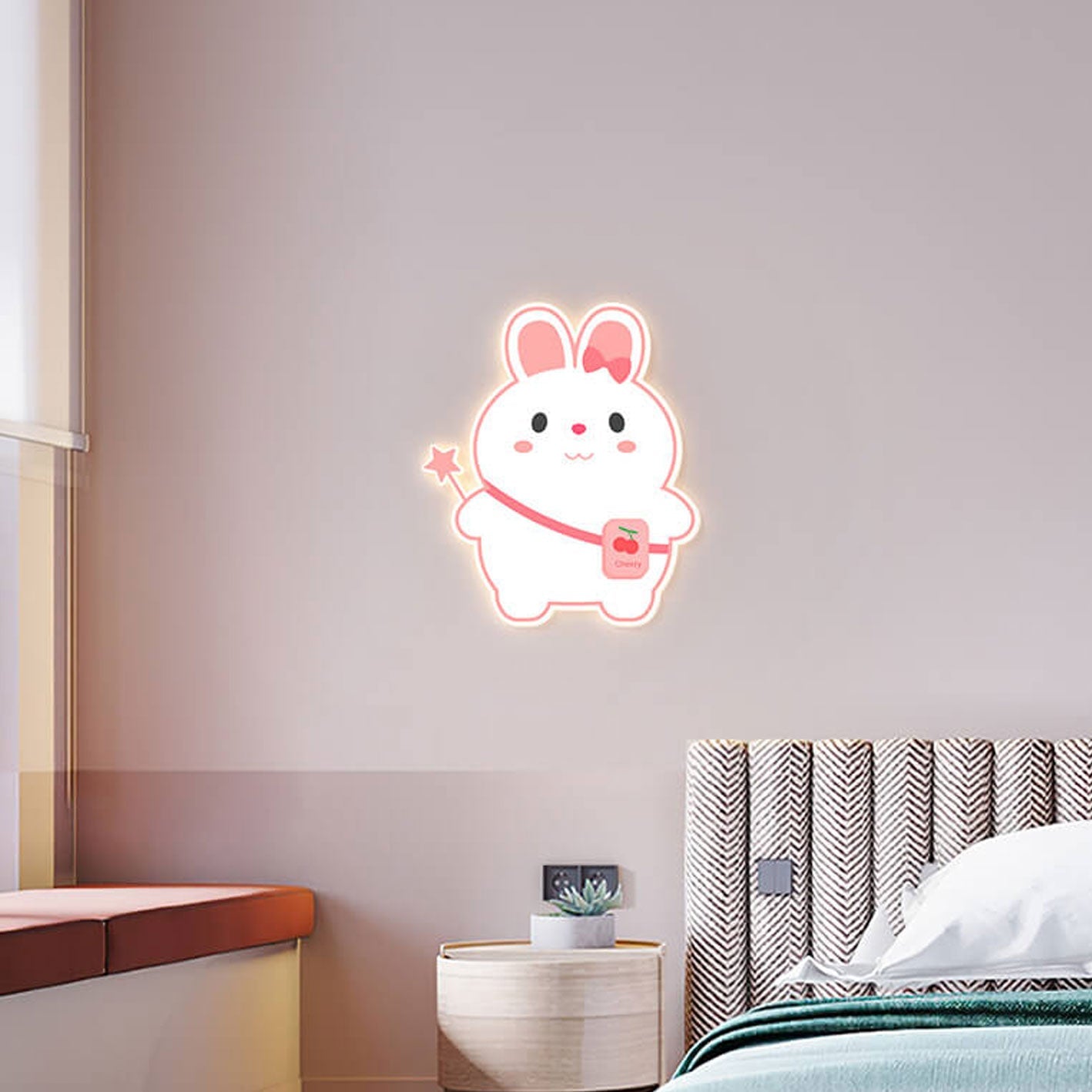 Creative Cartoon Rabbit Unicorn Kids LED Wall Sconce Lamp Night Light for Nursery Bedroom Home Decor Cute Animal Design Battery Operated Soft Glow Accent Light for Children's Room Playroom Wall Decor Gifts for Kids
