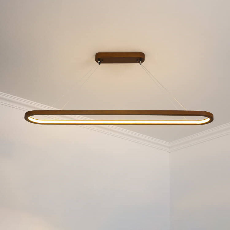 Modern Chinese Solid Wood Round Ring LED Chandelier Island Light