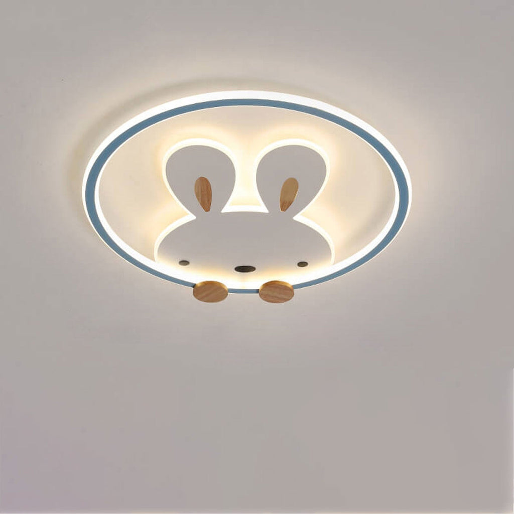 Childlike Modern Cartoon Rabbit LED Flush Mount Light Ceiling Fixture Cute Bunny Design for Kids Room Nursery Playroom Aesthetic Lighting Decor Kids Bedroom Illumination Creative Playful Home Lighting Children's Room Ceiling Light