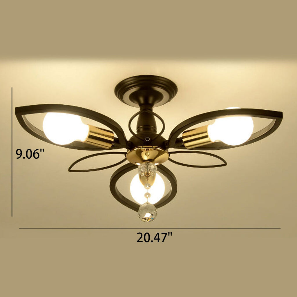 Nordic Luxury Wrought Iron Crystal Flush Mount Ceiling Light - 6/8 Light Design