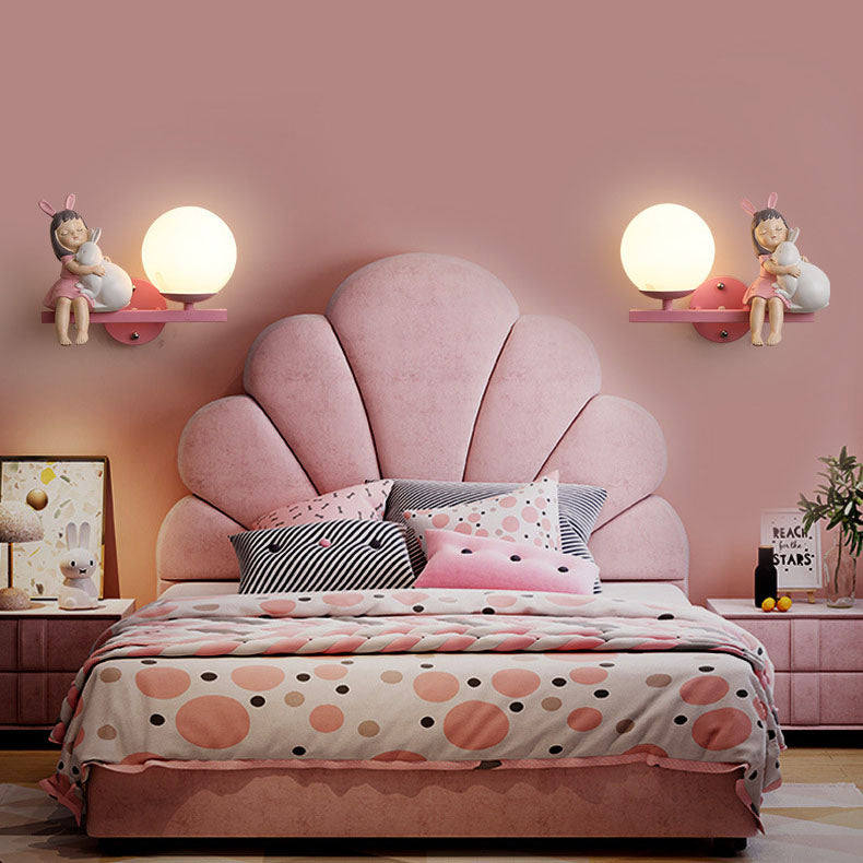 Contemporary Girls Unicorn Orb Resin Iron Glass 1-Light Wall Sconce Lamp for Bedroom Home Decor Fantasy Lighting, Kids Room Unicorn Decor, Unique Wall Light Fixture, Playful Nursery Illumination, Magical Bedroom Accessories