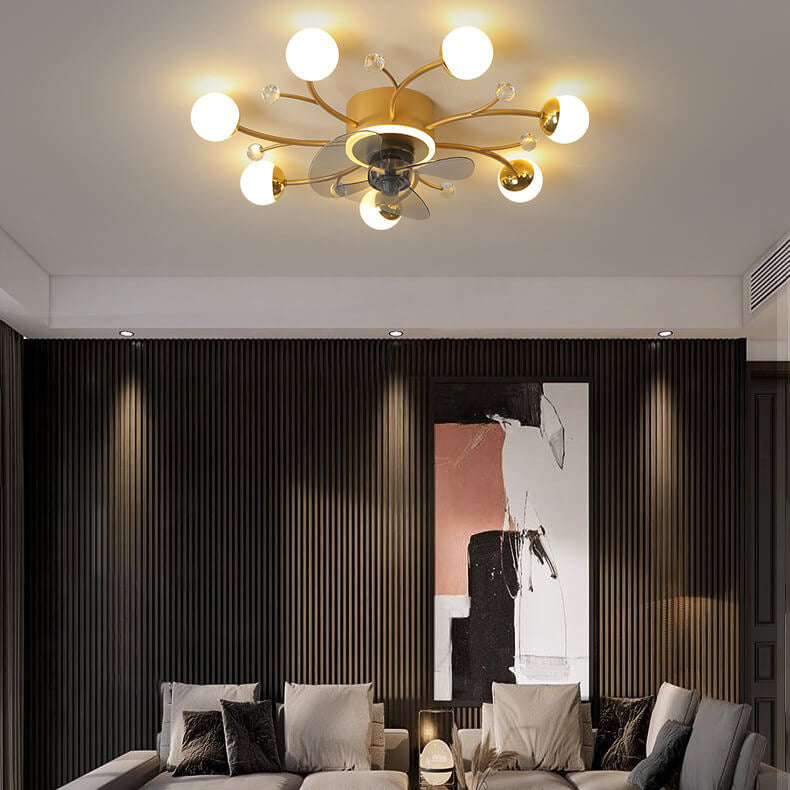 Nordic Light Luxury 5/7-Light LED Flush Mount Ceiling Fan