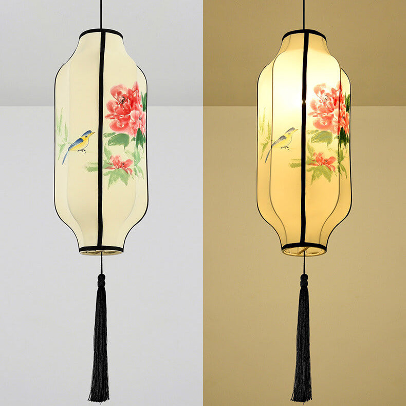 Oriental Antique Handmade Oval Lantern Pendant Light - 1-Light Fabric Fixture
