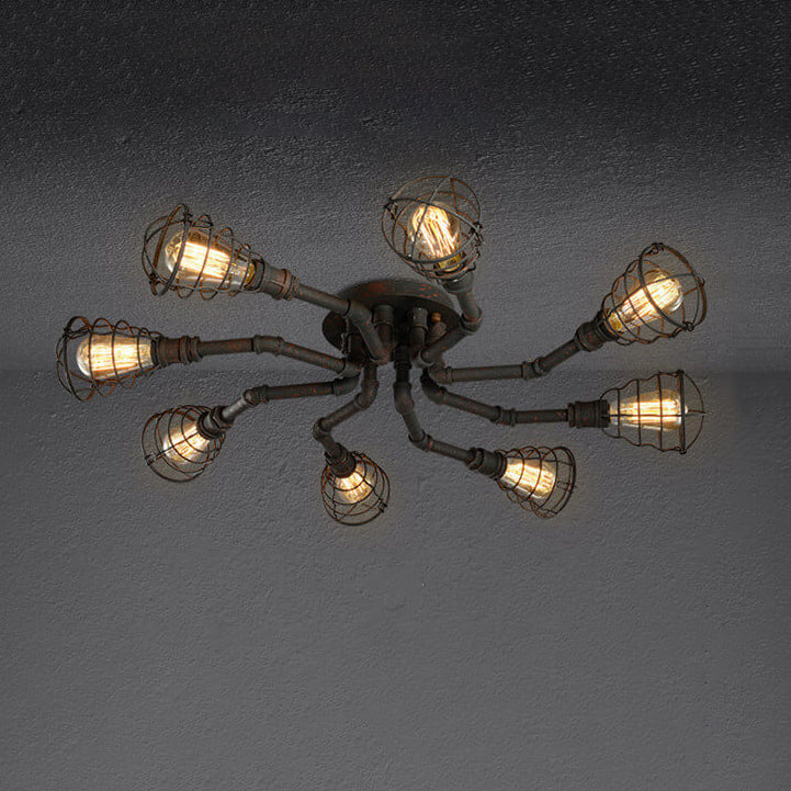 Industrial Vintage Iron Flush Mount Ceiling Light - 4/6/8 Lights