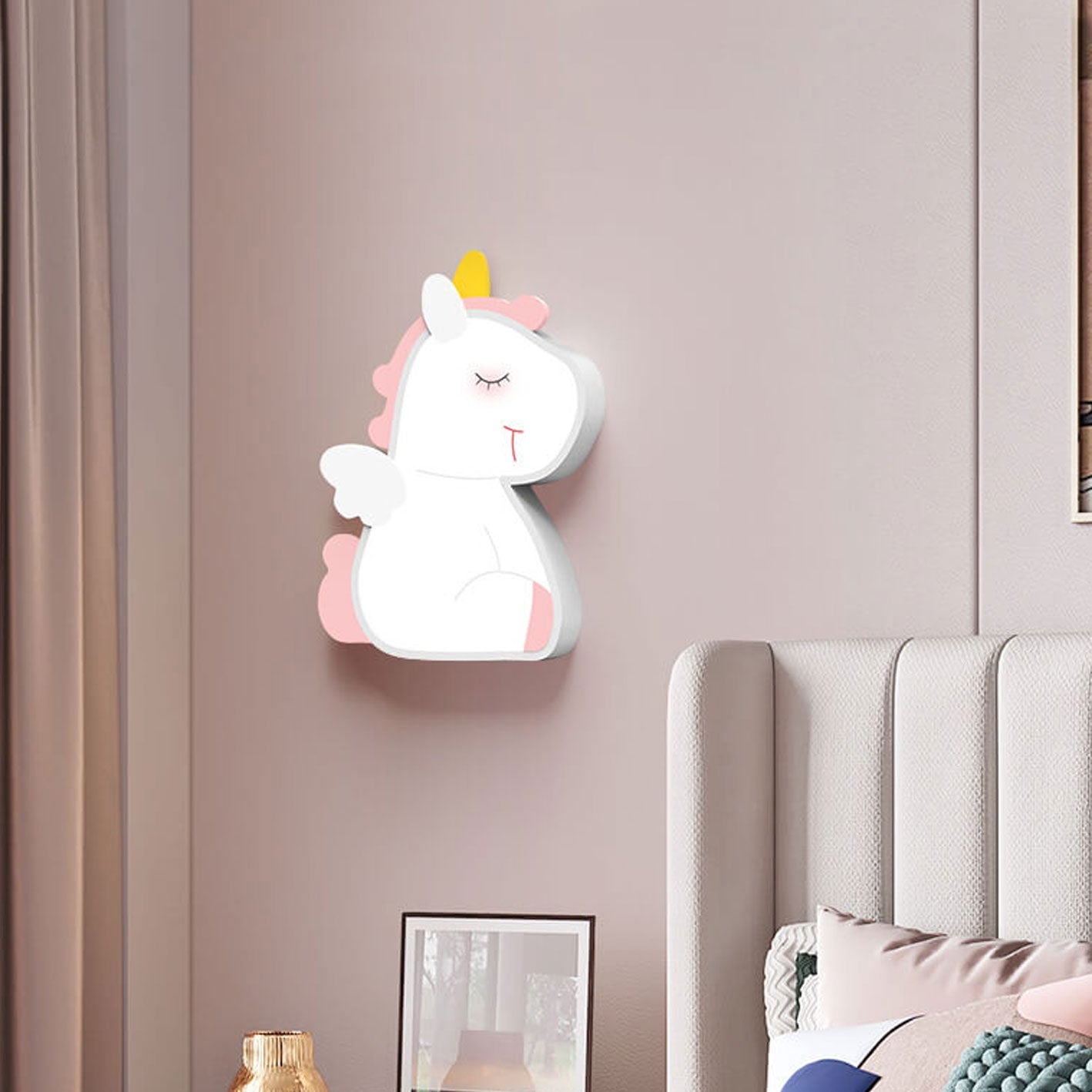 Creative Cartoon Rabbit Unicorn Kids LED Wall Sconce Lamp Night Light for Nursery Bedroom Home Decor Cute Animal Design Battery Operated Soft Glow Accent Light for Children's Room Playroom Wall Decor Gifts for Kids