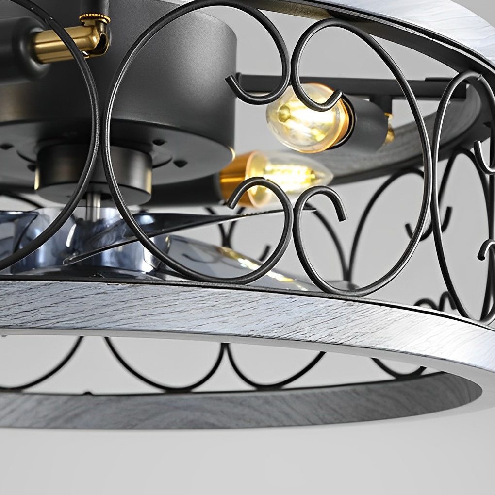 Retro Bladeless Ceiling Fan with Remote - Three Step Dimming LED Mute Design