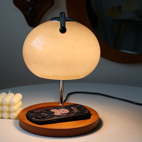Contemporary Retro Glass Dome Table Lamp - Solid Wood & Metal Base, 1-Light Melting Wax Design