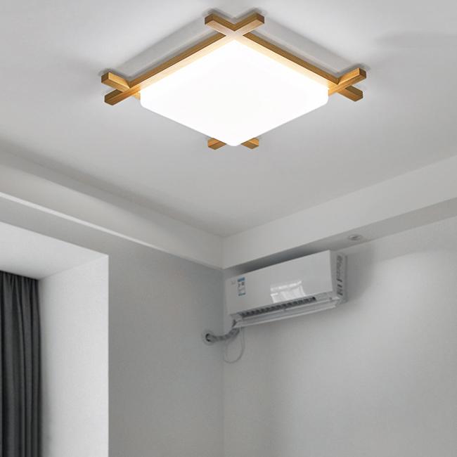 Traditional Japanese Tatami LED Flush Mount Ceiling Light - Square Acrylic Design for Bedroom