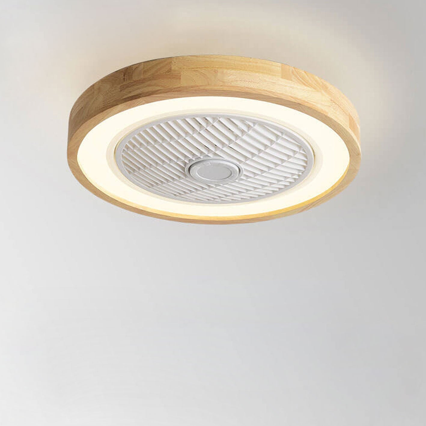 Modern Minimalist Wood Geometric LED Ceiling Fan Light