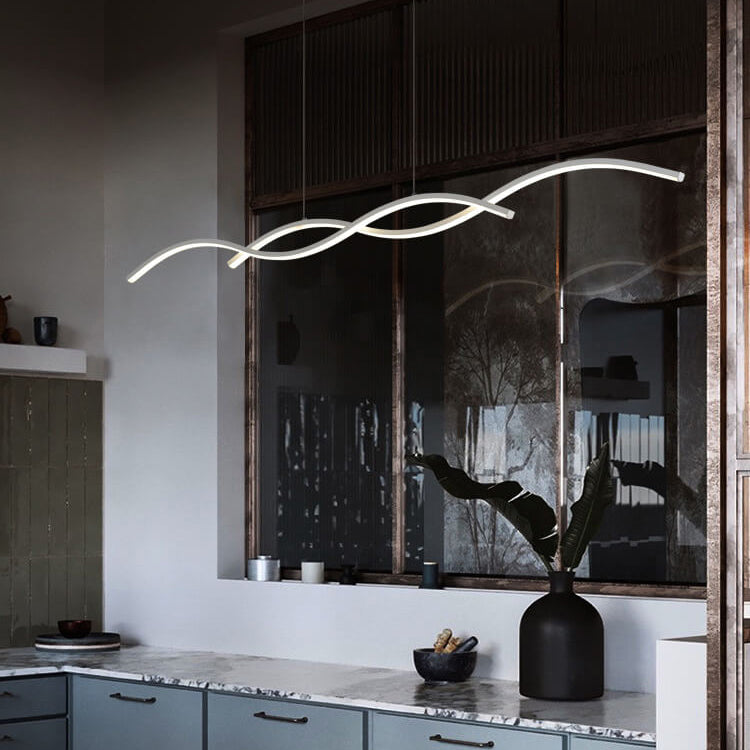 Nordic Minimalist LED Wave Design Island Chandelier - Modern Strip Light