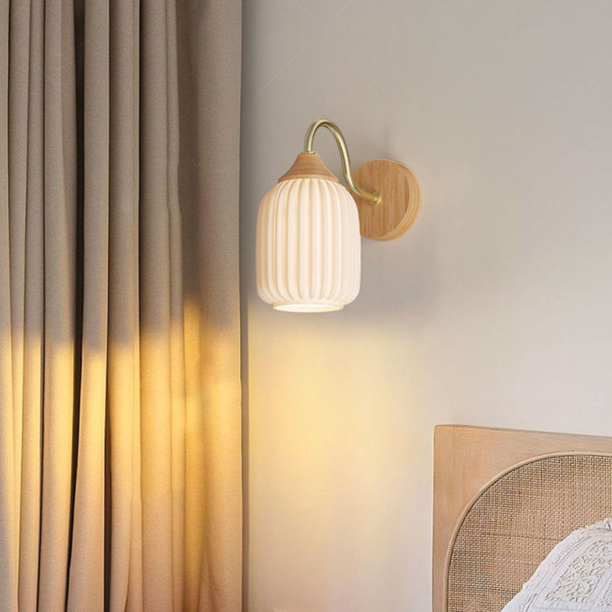 Contemporary Nordic Iron Glass Striped Round Log Wall Sconce - 1-Light Lamp for Living Room & Bedroom