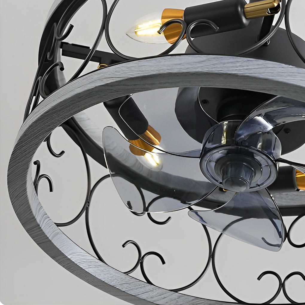 Retro Bladeless Ceiling Fan with Remote - Three Step Dimming LED Mute Design