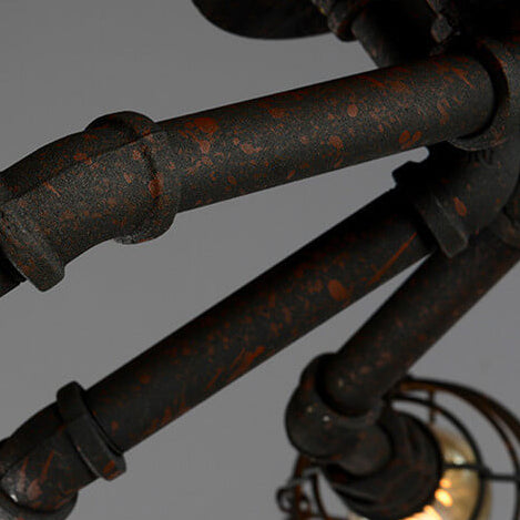Industrial Vintage Water Pipe Flush Mount Light - 4/6/8 Light Round Iron Ceiling Fixture