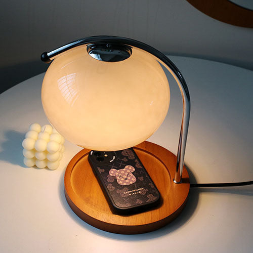 Contemporary Retro Glass Dome Table Lamp - Solid Wood & Metal Base, 1-Light Melting Wax Design