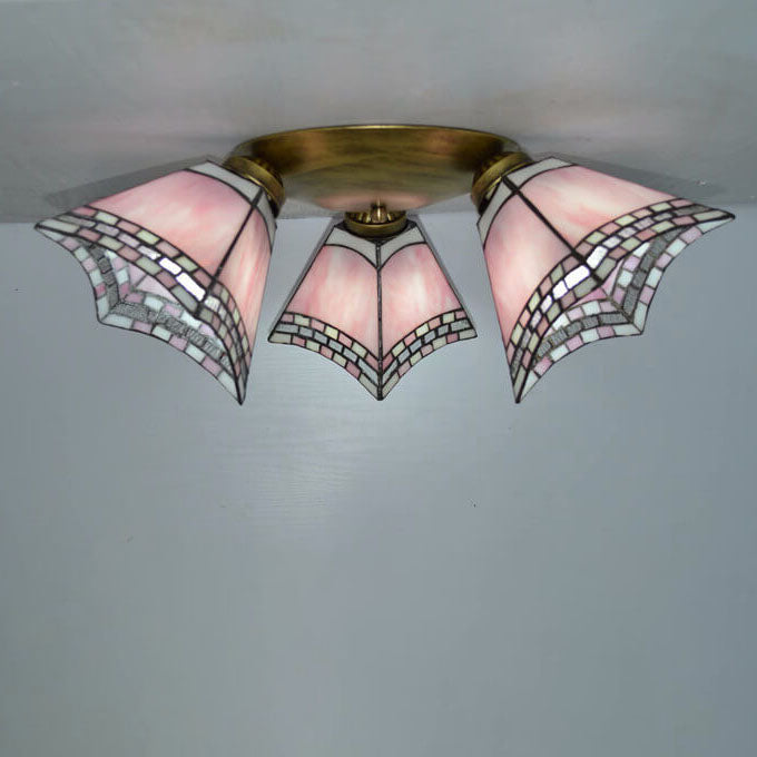 Tiffany Style Stained Glass 3-Light Semi-Flush Mount Light Fixture