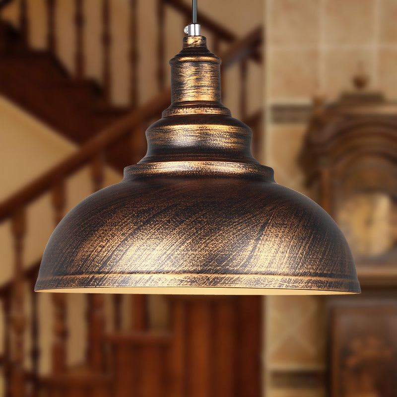 Contemporary Industrial Dome Pendant Light - Round Iron 1-Light Fixture for Living Room