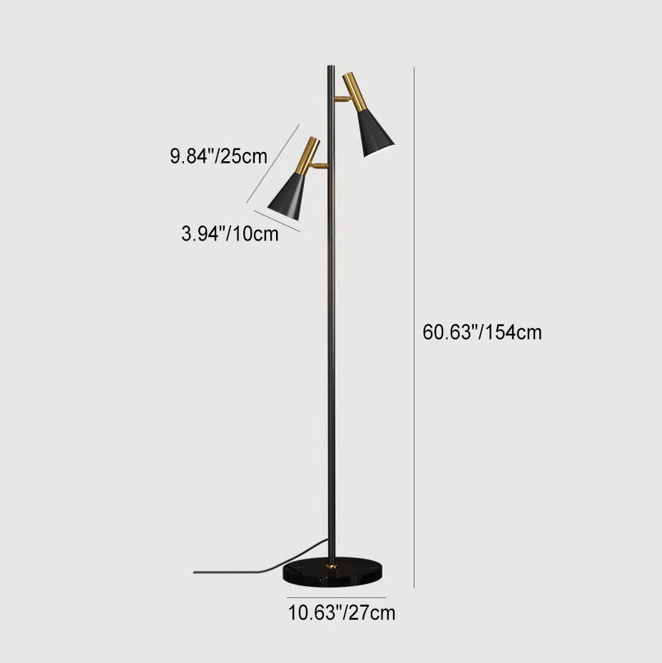 Modern Minimalist Marble Iron Horn Shade Rotatable 2-Light Floor Lamp for Living Room & Bedroom