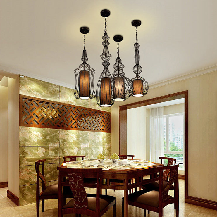 Contemporary Industrial Cage Iron Pendant Light for Living Room