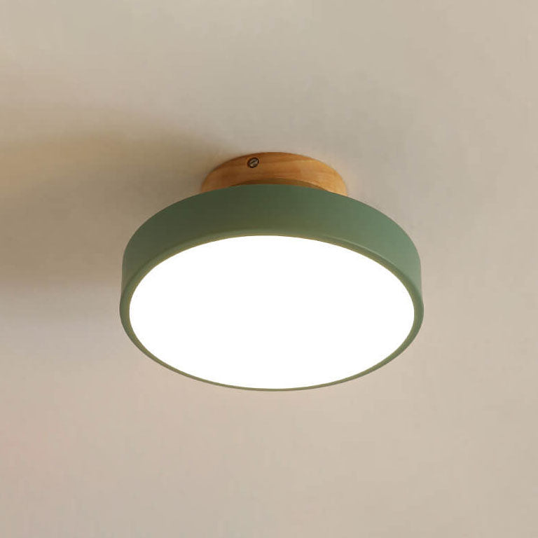 Nordic Wood Round Acrylic LED Semi-Flush Mount Ceiling Light